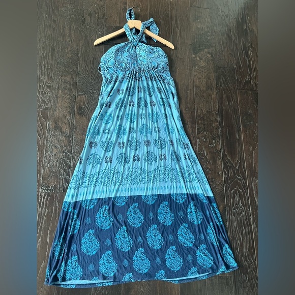 Soma Soft jersey halter maxi bra Dress bella stamp border blue Pocket Paisley XL - Picture 12 of 12